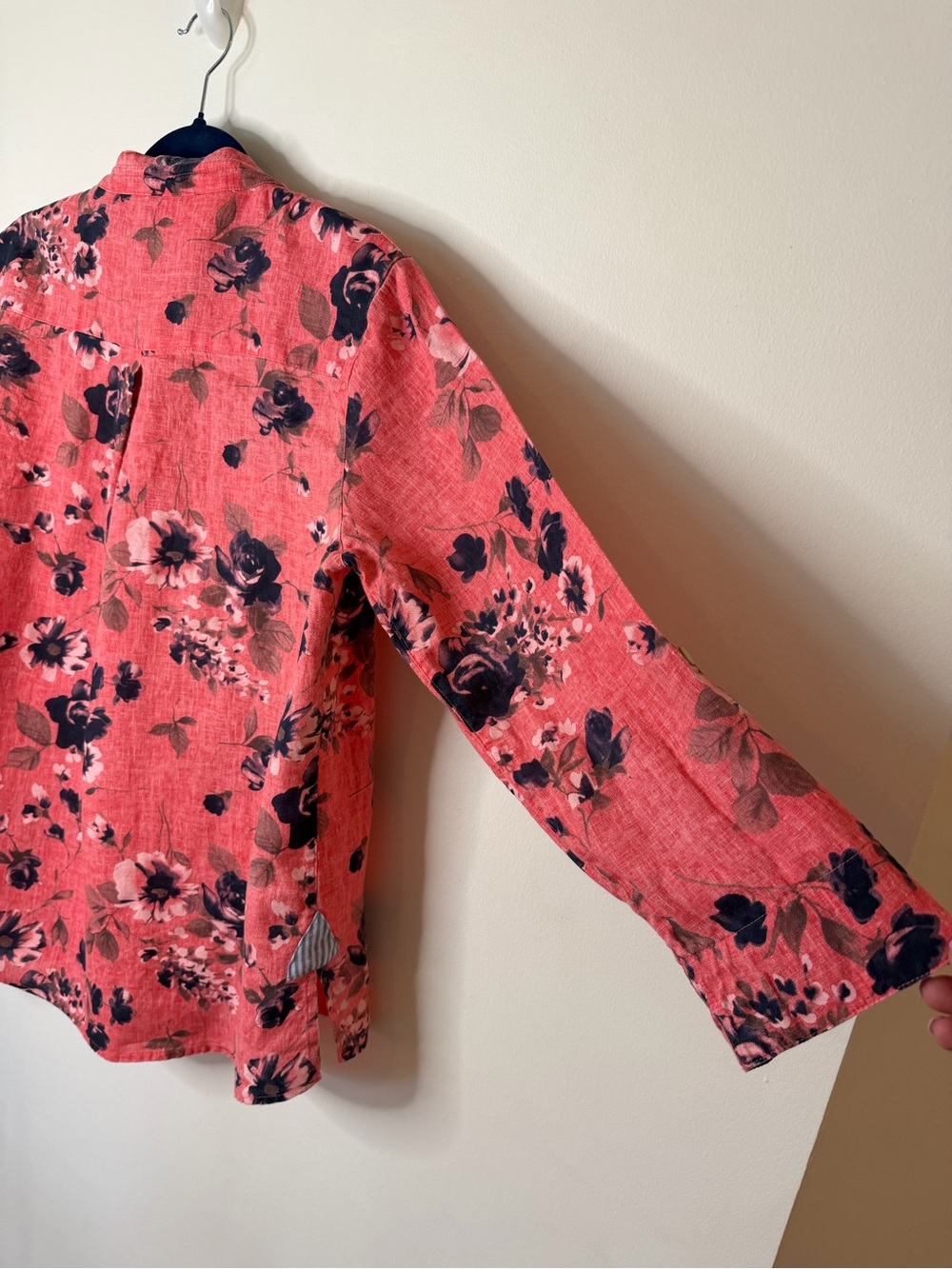 John Mark Coral Floral Band-Collar Tunic Top Linen Pink coral 3/4 sleeve Medium - Picture 11 of 11